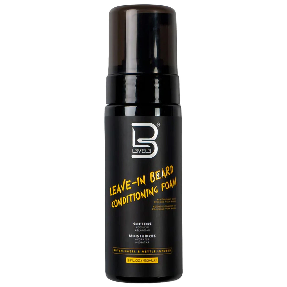 L3 front packaging showing the leave-in beard conditioner foam and branding benefit