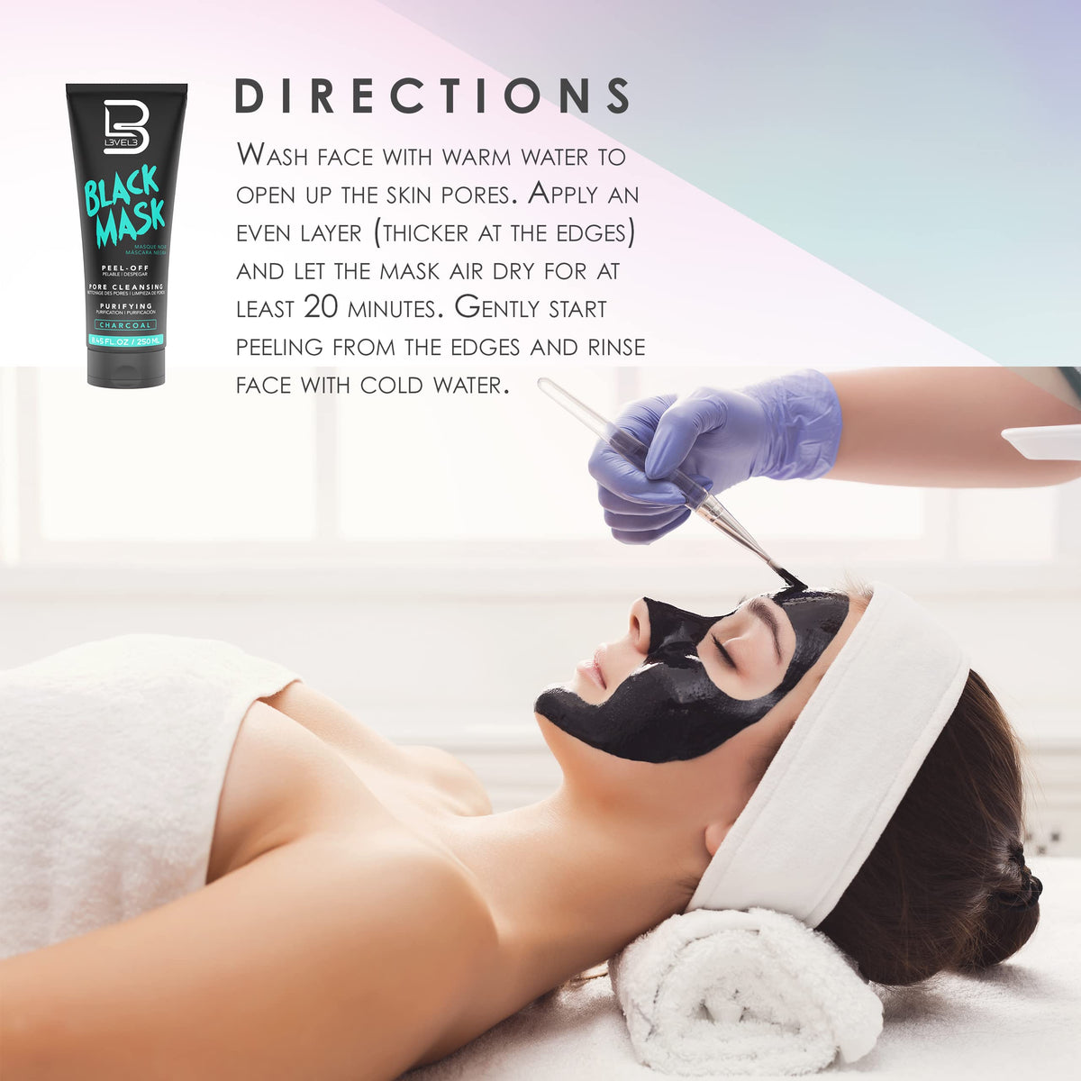 L3 applying peel-off mask by hand demonstrating easy at-home use
