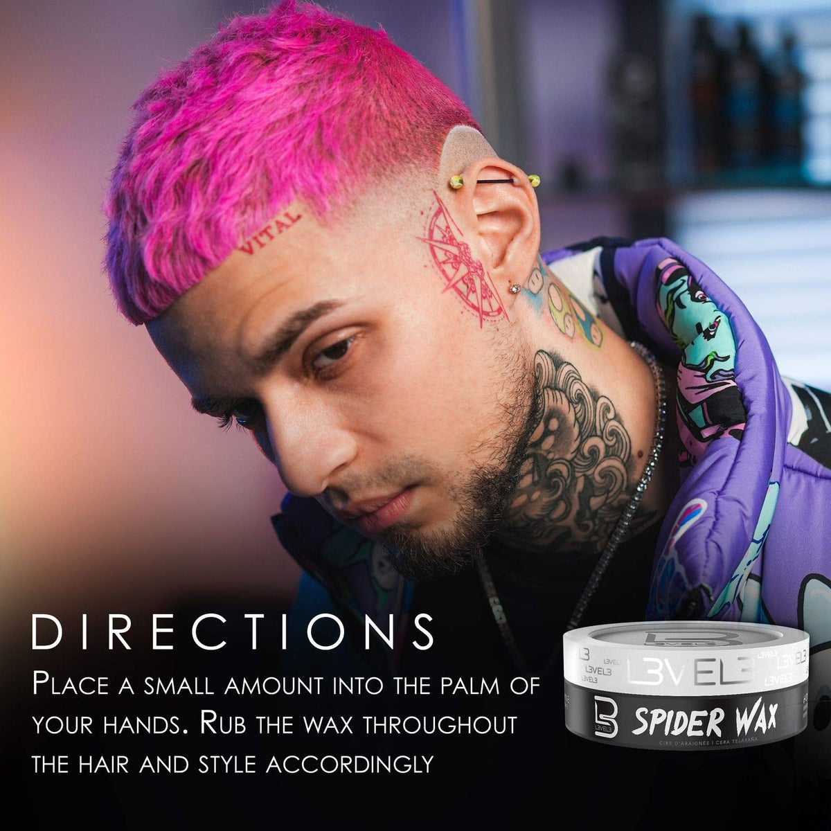 L3 spider wax used to create spiky hairstyle demonstrating strong hold and volume