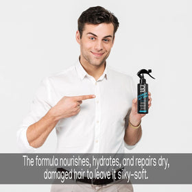 L3 applying spray to damp hair while scrunching for enhanced beach waves