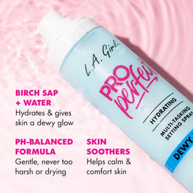 L.A. Girl spray mist landing on skin for instant hydration