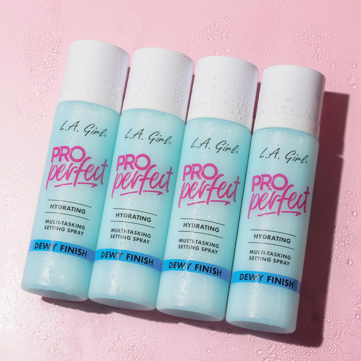 L.A. Girl model using spray to refresh makeup and boost radiance