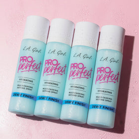 L.A. Girl model using spray to refresh makeup and boost radiance