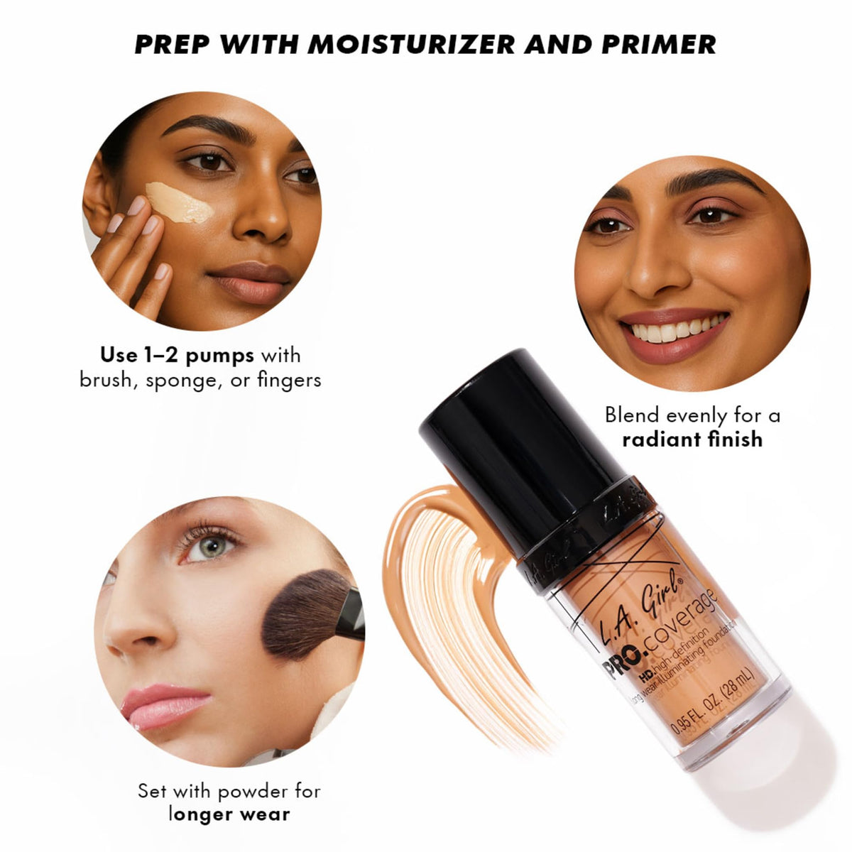 L.A. Girl before and after split showcasing coverage and tone evening