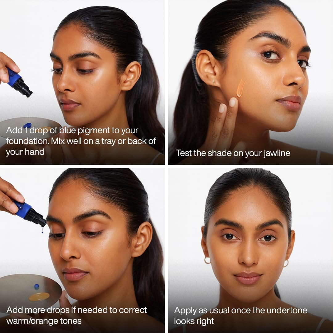 L.A. Girl blue pigment drop on palette ready to customize foundation shade