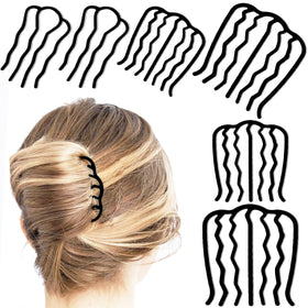 La Jolie Jasmin front view of black metal hair forks showing the full six-piece set and sleek finish