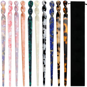 La Jolie Jasmin front packaging of 10 hair sticks showing variety and organized set benefit