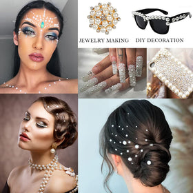 La Jolie Jasmin detail on nails and hair accessory demonstrating small gems for precision work