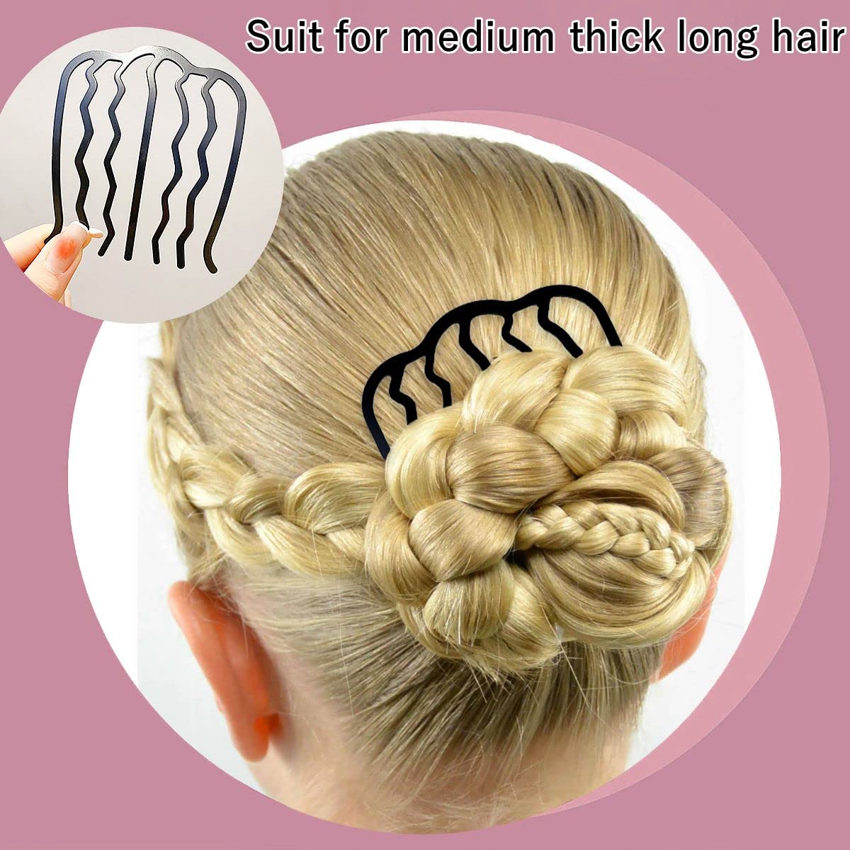 La Jolie Jasmin hand holding a single U-shaped hair fork to display size and portability for travel