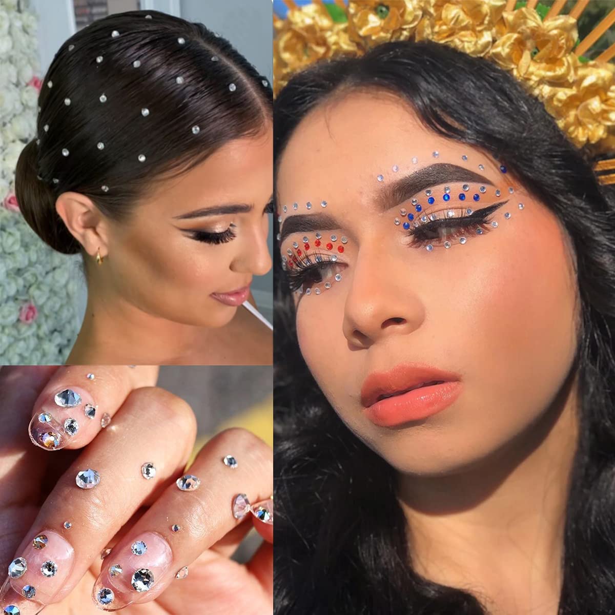 La Jolie Jasmin gems beside a coin showing scale and easy-to-place sizes for makeup