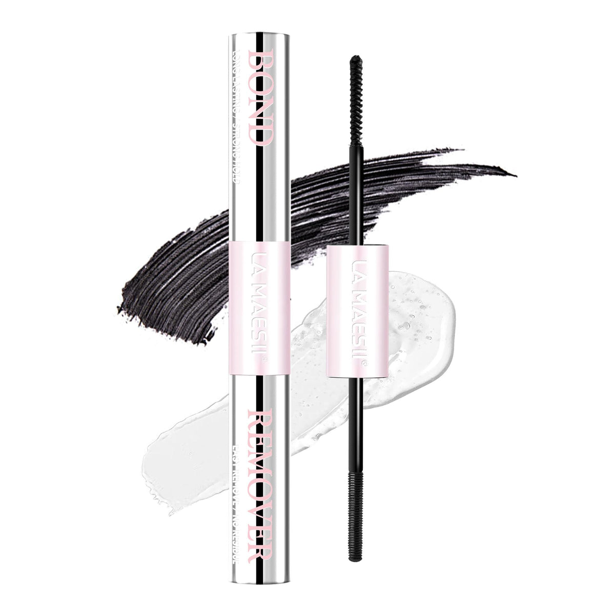 La Maesii front packaging showing dual lash glue and remover, clear travel advantage