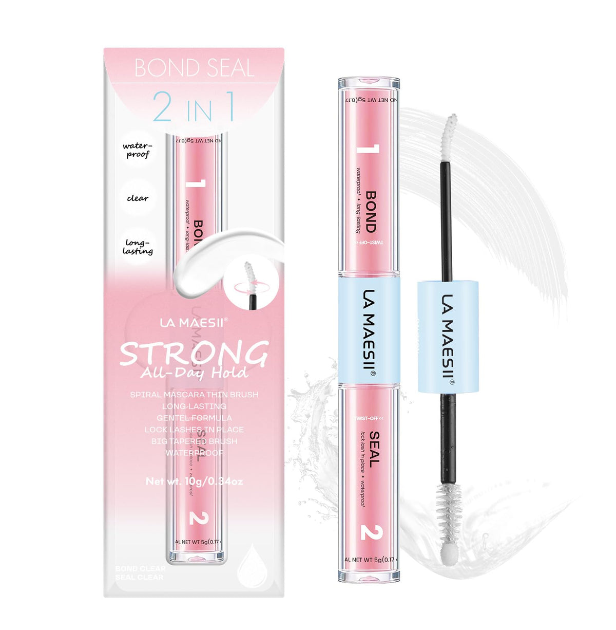 La Maesii front packaging showing dual-ended lash bond and seal, easy identification benefit