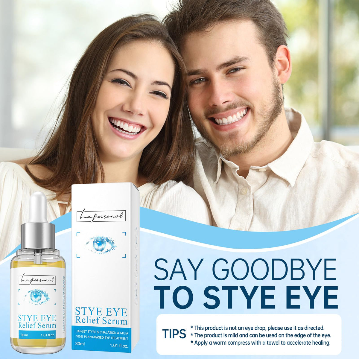 LA.PERSONAL application demonstration applying drops to eyelid for gentle targeted comfort benefit