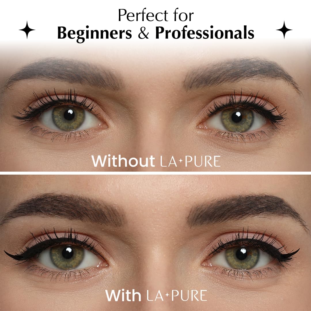 LA PURE before and after cat-eye comparison showing instant symmetry