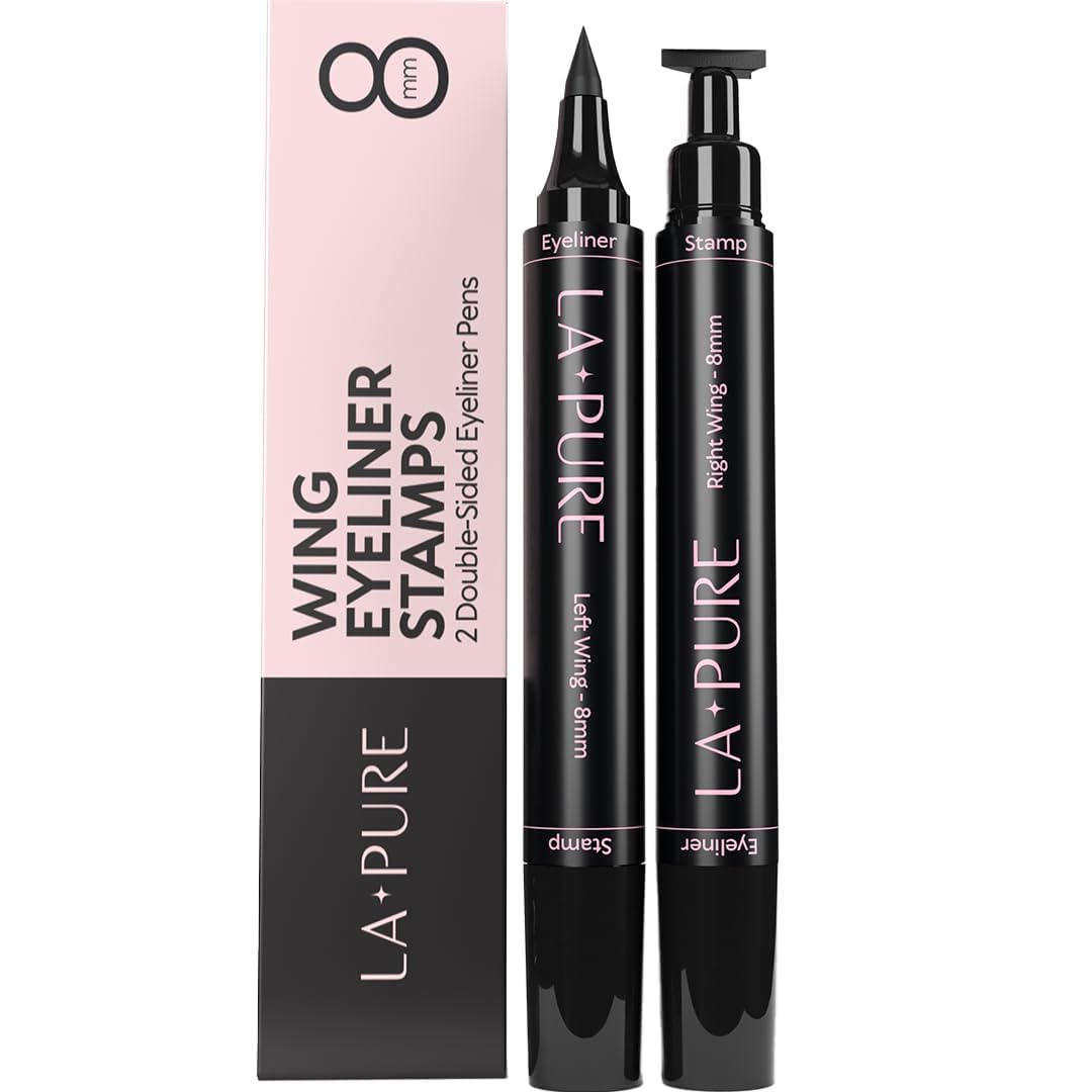 LA PURE front packaging showing two black wing stamp pens and benefits