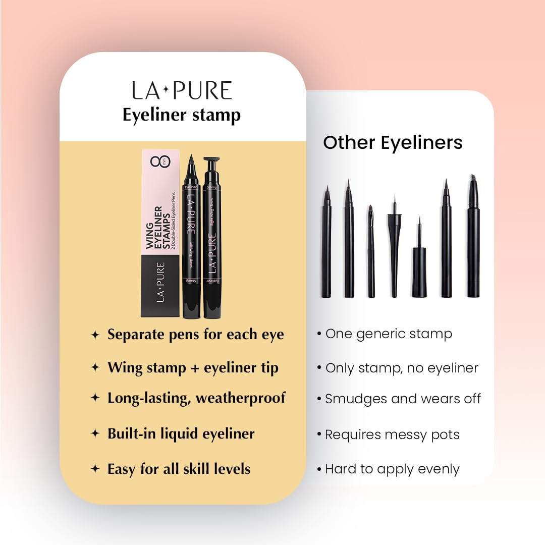 LA PURE model wearing winged eyeliner showing long-lasting effect