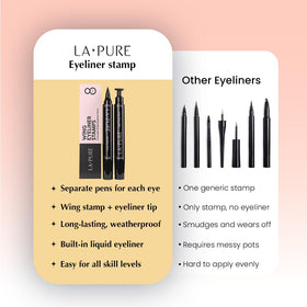 LA PURE model wearing winged eyeliner showing long-lasting effect