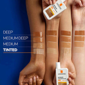 La Roche-Posay tinted swatch on skin showing blendable tint and no white cast