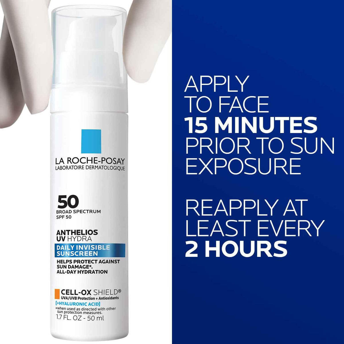 La Roche-Posay sunscreen being applied on hand showing non-greasy finish
