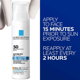 La Roche-Posay sunscreen being applied on hand showing non-greasy finish