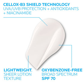 La Roche-Posay Anthelios spread on cheek demonstrating sheer non-greasy finish