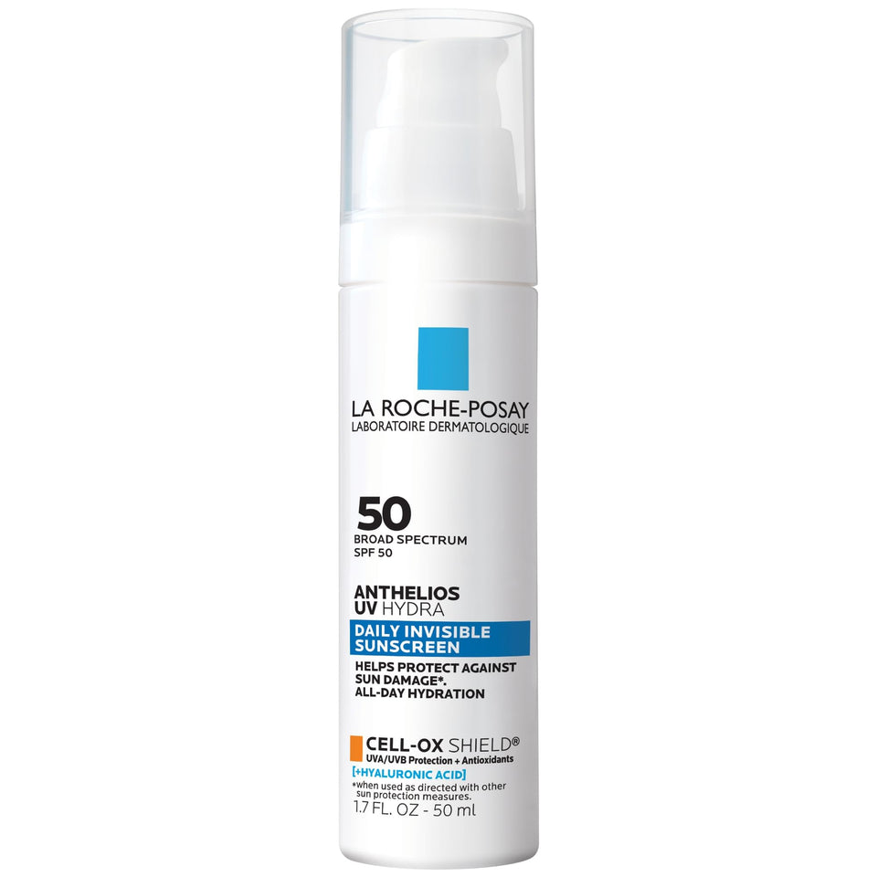 La Roche-Posay front packaging showing SPF 50 and travel-friendly benefits
