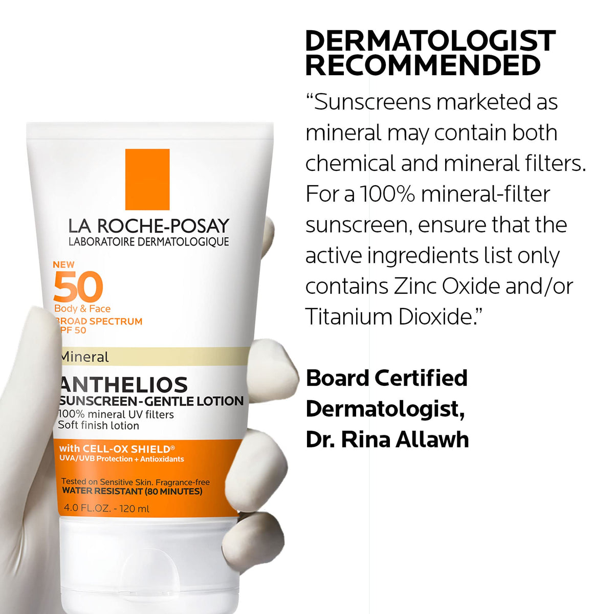 La Roche-Posay ingredient label highlighting zinc oxide titanium dioxide actives