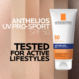 La Roche-Posay non-drip formula demonstration preventing run into eyes during exercise