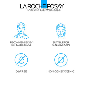 La Roche-Posay bottle held by fingers showing compact size and control