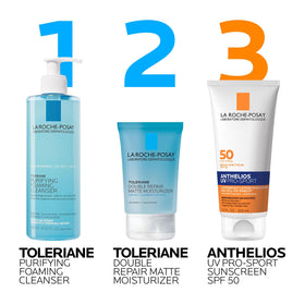 La Roche-Posay bottle in hand for scale showing portable 6.7 fl oz size convenience