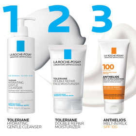 La Roche-Posay travel-size next to a passport illustrating portability
