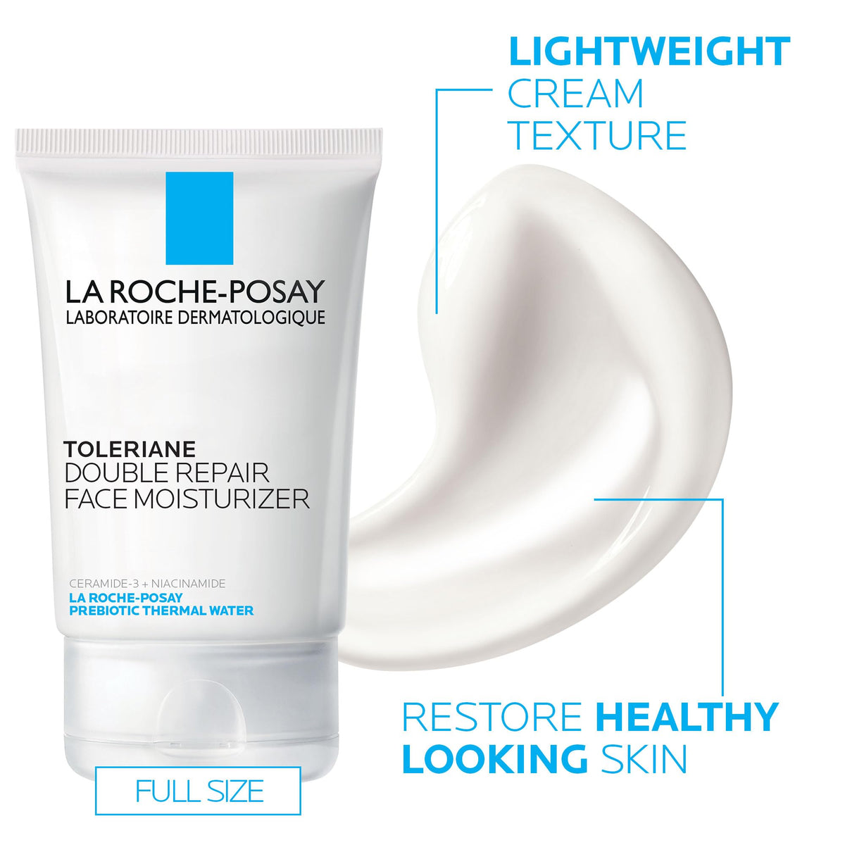La Roche-Posay skincare set on bathroom shelf in lifestyle scene showing daily routine benefit