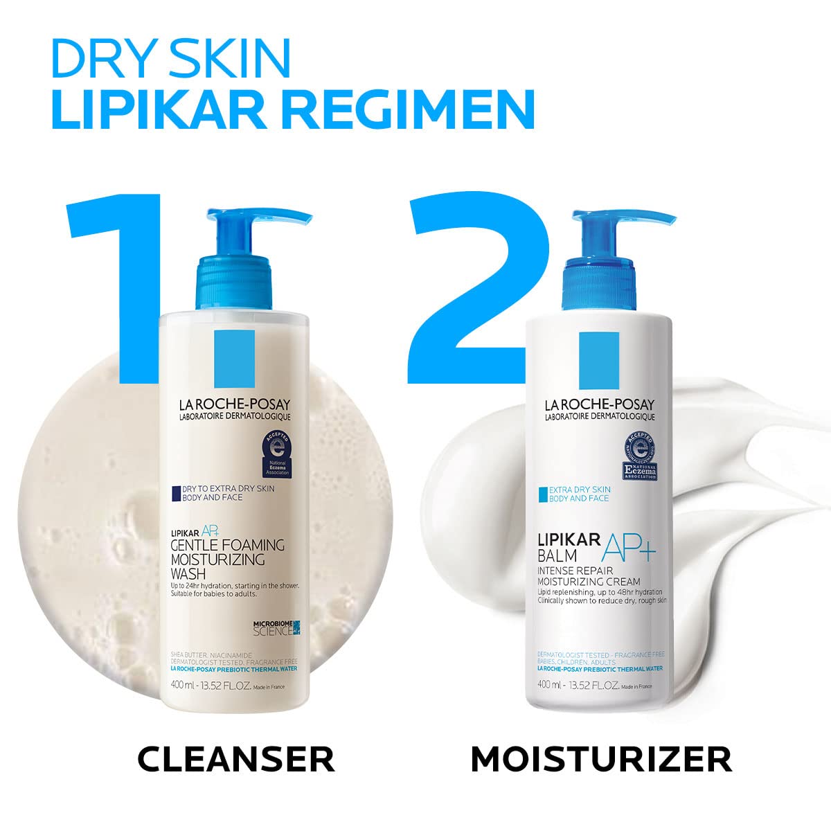 La Roche-Posay before and after moisture visual showing improved skin softness and hydration benefit