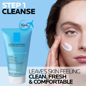 La Roche-Posay cleanser pump dispensed foam demonstrating gentle oil removal benefit