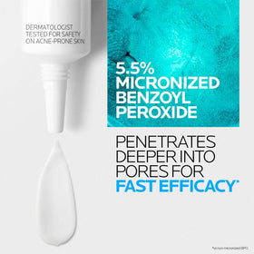 La Roche-Posay ingredient label close-up showing benzoyl peroxide clarity benefit