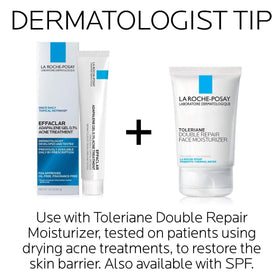 La Roche-Posay label showing adapalene 0.1% active ingredient for acne control