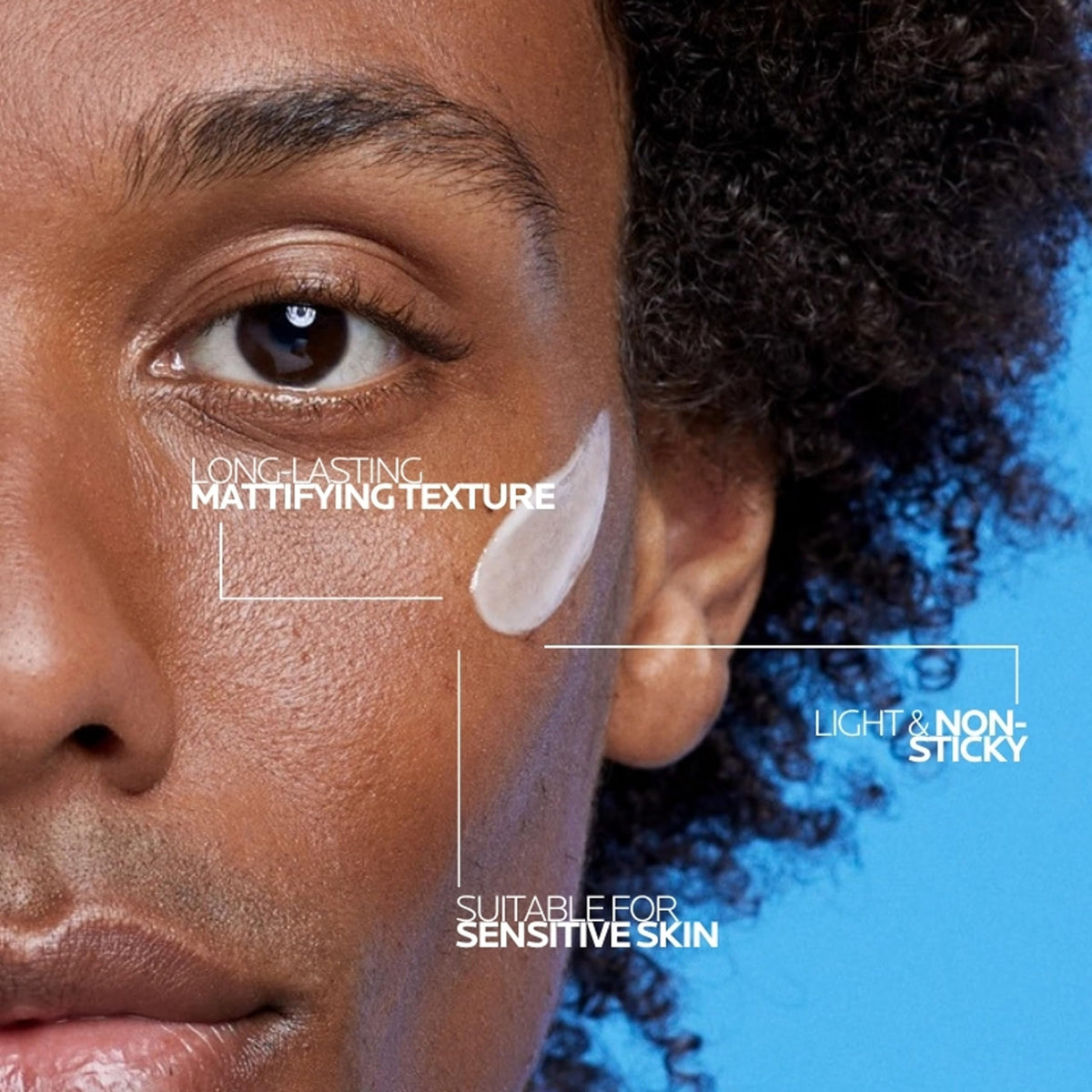 La Roche-Posay cream texture close-up showing lightweight matte finish