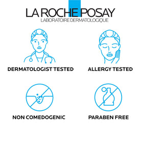 La Roche-Posay bottle in hand showing compact size and travel-friendly benefit