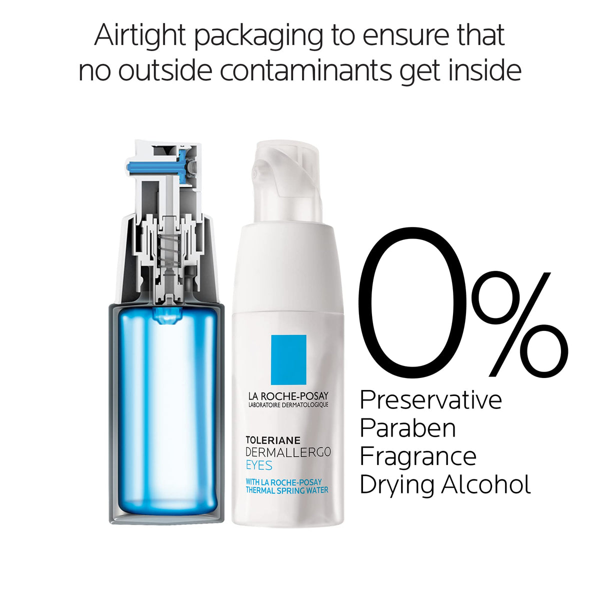 La Roche-Posay air-tight dispenser detail highlighting contamination protection