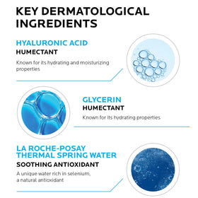 La Roche-Posay ingredients label close-up, emphasizing hyaluronic acid and caffeine