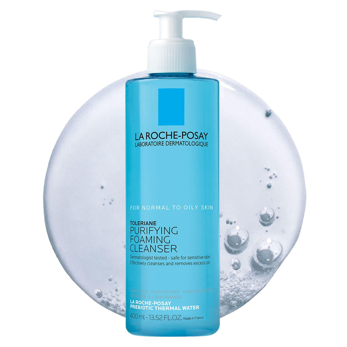 La Roche-Posay front pack showing bottle and label benefit