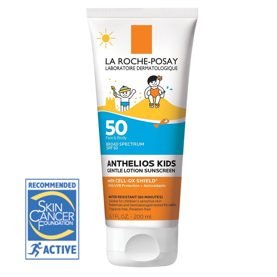 La Roche-Posay front tube showing Anthelios Kids SPF 50 and easy dispensing