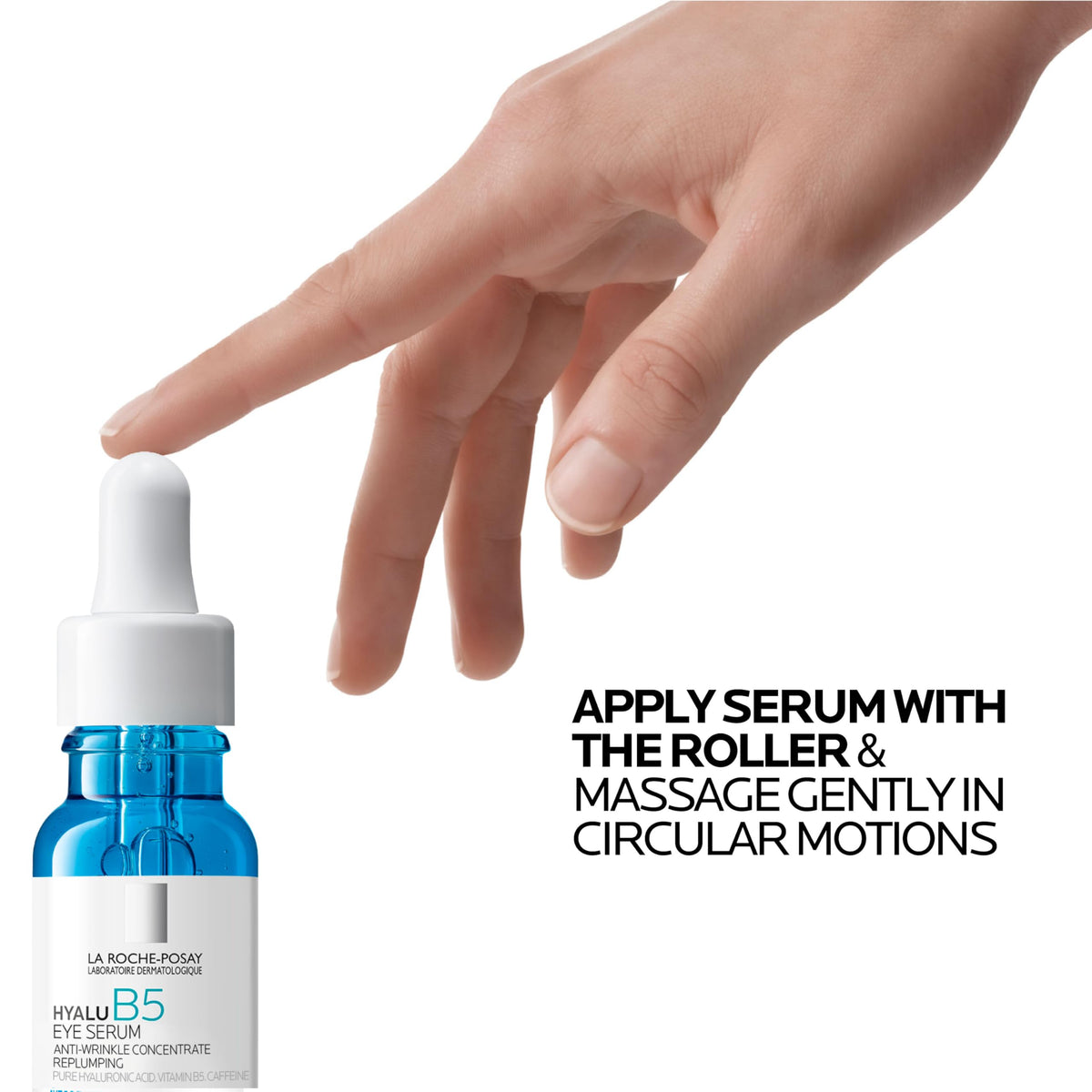 La Roche-Posay Hyalu B5 Eye Serum staged in bathroom with skincare routine items