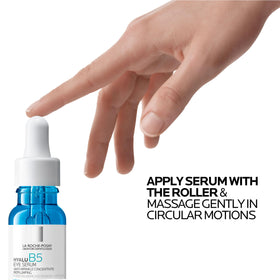 La Roche-Posay Hyalu B5 Eye Serum staged in bathroom with skincare routine items