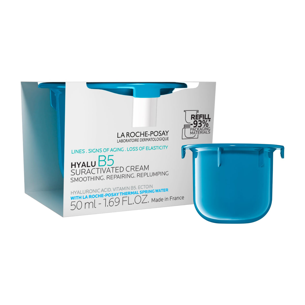 La Roche-Posay jar front view showing clean branding and refillable benefit