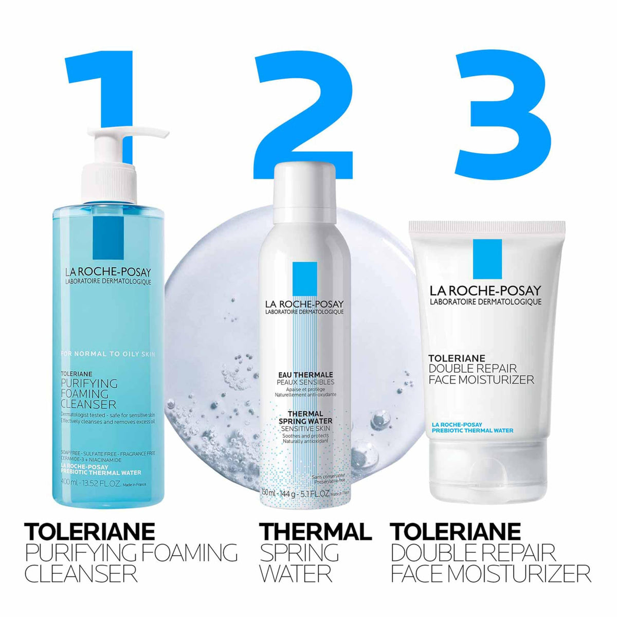 La Roche-Posay ingredients label highlighting niacinamide and ceramides benefit