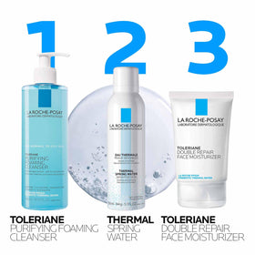 La Roche-Posay ingredients label highlighting niacinamide and ceramides benefit