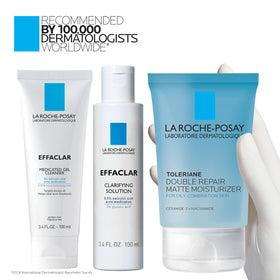 La Roche-Posay lifestyle bathroom routine with kit staged for daily use