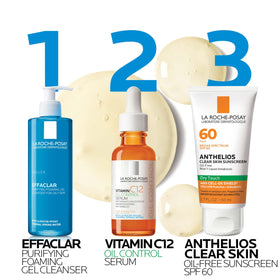 La Roche-Posay lifestyle shot on bathroom shelf suggesting daily routine integration