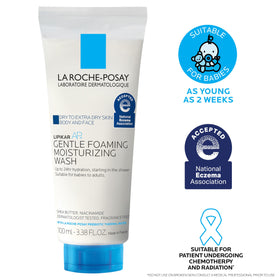 La Roche-Posay placed in family bathroom scene showing gentle, family-friendly benefit